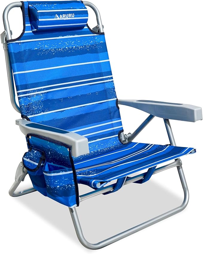 Beach Chairs for Adults Portable Folding Backpack Beach Chair Heavy Duty 5-Position Lay Flat with Cooler Bag Cup Holder for Outdoor/Lawn/Trip/Picnic/Fishing/Camping