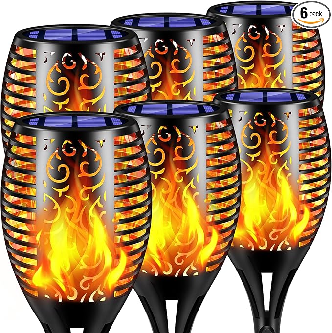 TomCare Solar Lights Outdoor 99 LED Higher &amp Larger Flickering Flame Solar Torch Lights 43 Waterproof Outdoor Lighting Solar Powered Pathway Lights for Garden Patio Yard 6Pack
