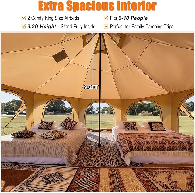 Oxford Bell Tent for Glamping &amp Camping 6-10 Person Spacious Family Tent with 360 Ventilation Waterproof &amp Windproof Outdoor Shelter