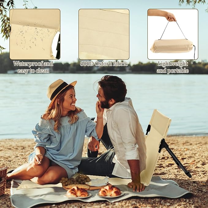 Camping Folding Chair with Backrest Beach Floor Chair with Incline Function Waterproof Oxford Cloth Outdoors Relaxing Chair with Carry Bag for Camping Beach Road Trips