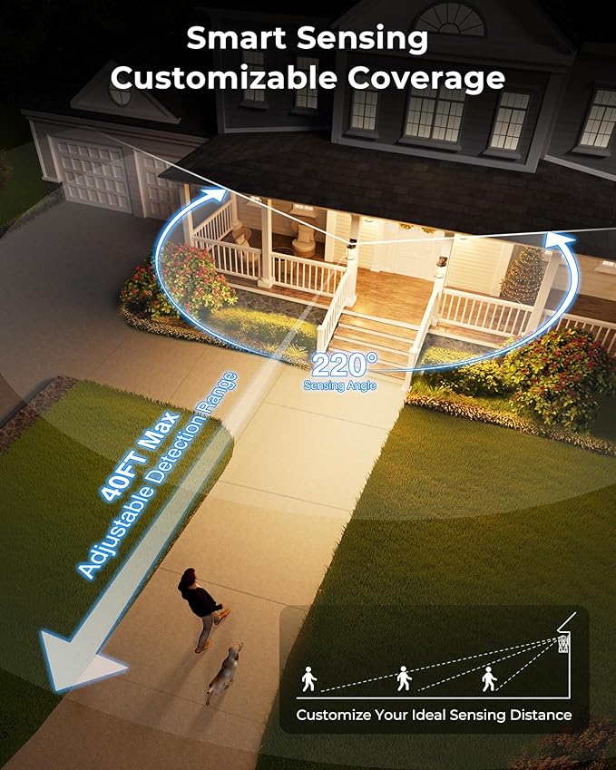 Motion Sensor Outdoor Light Adjustable Sensing Range 2 Pack Black Dusk to Dawn Exterior Lighting Fixtures with Seed Glass Aluminum Anti-Rust Outside Lights for House Garage Doorway Garden