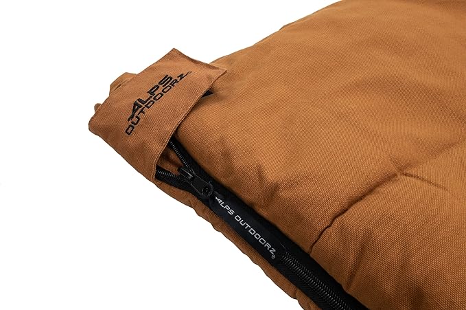 ALPS OutdoorZ Redwood -10°F Flannel-Lined Sleeping Bag with Cotton Canvas Shell Heavy-Duty Zippers Oversized Rectangle Design Cold Weather Camping &amp Hunting Gear