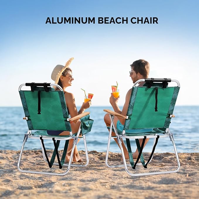 VINGLI Aluminum 17 Backpack Beach Chair – Tall Beach Chairs for Adults Portable with Adjustable Straps 3-Position Reclining Cup Holder High Lightweight Beach Chairs for Beach
