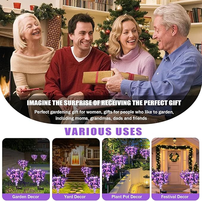 Solar Garden Lights Outdoor 6 Pack Purple Lavender Solar Butterfly Lights Gardening Gifts for WomenArtificial Flowers Light Purple Halloween Garden Decor for Patio Yard Lawn Christmas