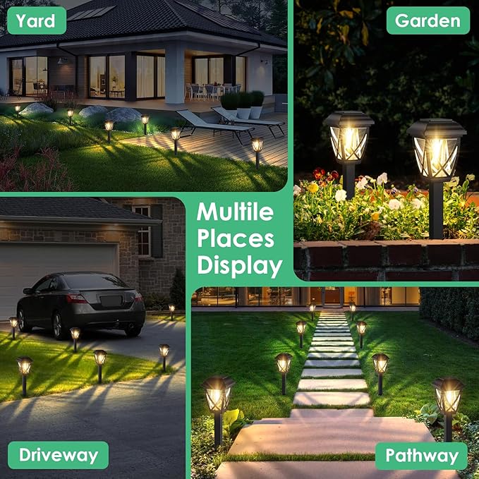 Derynome Solar Lights Outdoor 10 Pack Waterproof Solar Pathway Lights for Outside Outdoor Light for Garden Yard Patio Landscape Planter Walkway Decor