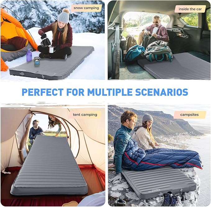 Elegear CumbreX™ Air &amp Foam Camping Sleeping Pad HexaFoam Camping Mattress Pad with Built-in Foot Pump Memory Foam Camp Pad 4-Season R-Value 9.5 Camp Sleeping Mat for Travel/Car/Tent Gray