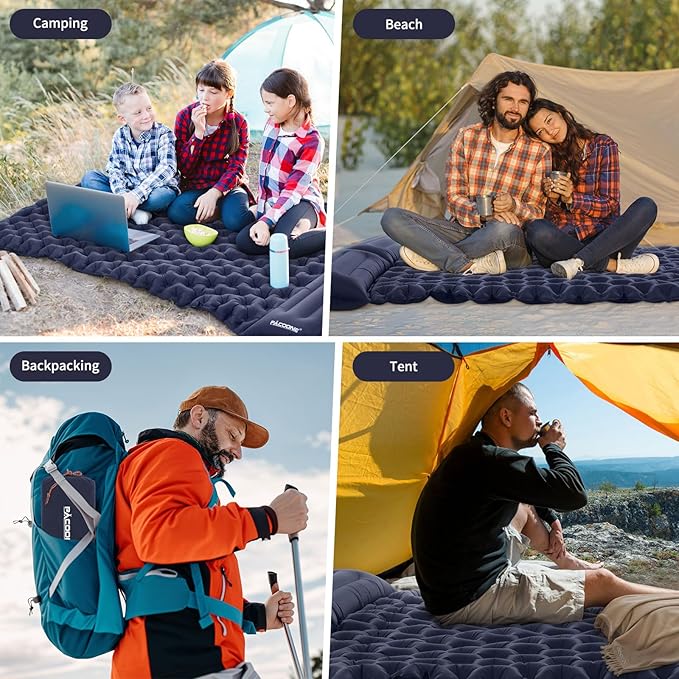 Camping Double Sleeping PadUltralight Self Inflating Sleeping Mat for 2 Person with Pillow Built-in Foot PumpPortable Camping Air Mat for Backpacking Hiking Traveling Tent