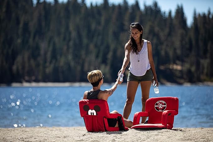 PICNIC TIME Disney Minnie Mouse Ventura Reclining Stadium Seat with Back Support Bleacher Seat Beach Floor Chair (Red) Disney Minnie Mouse - Red 20 x 2 x 32