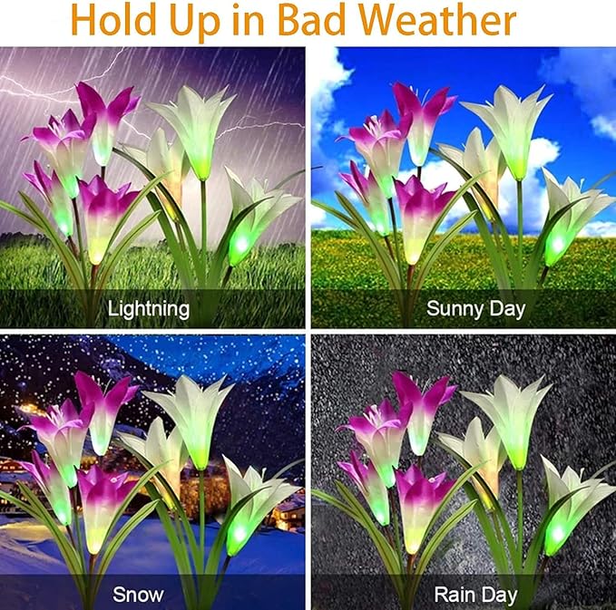 Solar Lights Outdoor Waterproof 4 Pack Garden Decor Lights 16 Multi-Color Changing Lily Solar Flowers for Yard Patio Pathway Decor Gifts for Women Mom (4 Pack)