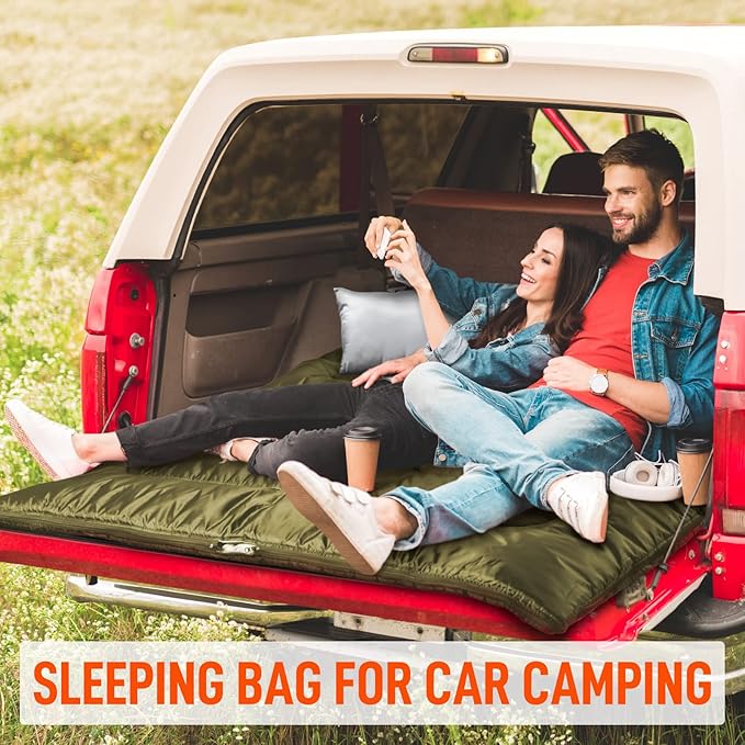MEREZA Double Sleeping Bag for Adults Mens with Pillow XL Queen Size Two Person Sleeping Bag for All Season Camping Hiking Backpacking 2 Person Sleeping Bags for Cold Weather &amp Warm