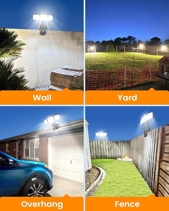 Clip on Solar Lights 1500LM Motion Sensor Security Lights with Remote Control 270°Wide Angle Solar Flood Light 3 Heads High Bright Solar Lights Outdoor Waterproof for Fence Gutter Yard（2Pack)