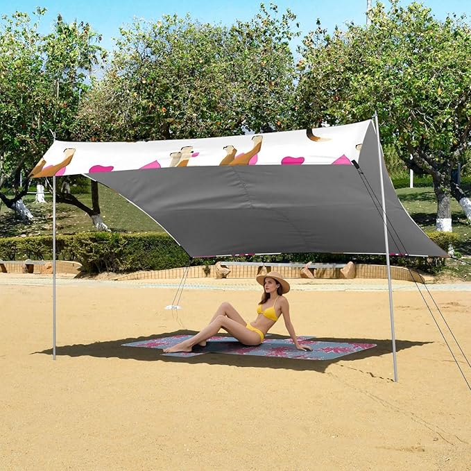 Beach Tent Sun Shelter Puppy Pink Footprints Lightweight &amp Easy Setup Beach Shade Canopy for Camping Fishing