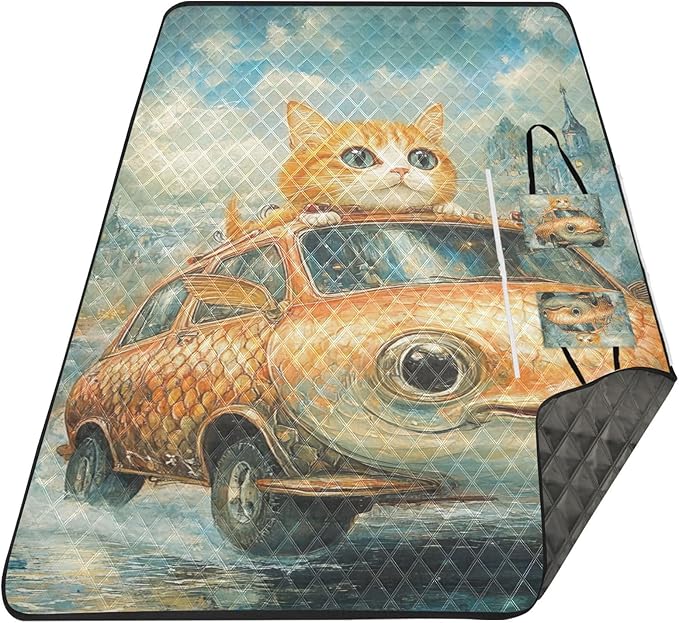 KLL Funny Cat Fish Shaped Car Waterproof Beach Blankets Soft Party Outdoor Playmat for Adults Summer Gift colcha para picnic