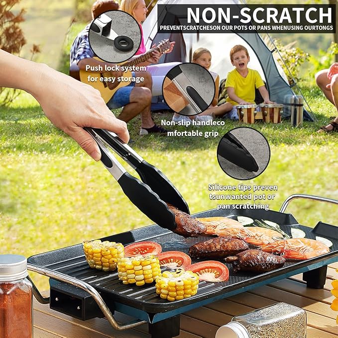 Evanda Camping Kitchen Cooking Utensil Set 10 Piece Stainless Steel Outdoor Cooking and Grilling Utensil Organizer Travel Set Perfect for Travel Camping RVs BBQs Picnics Parties and More