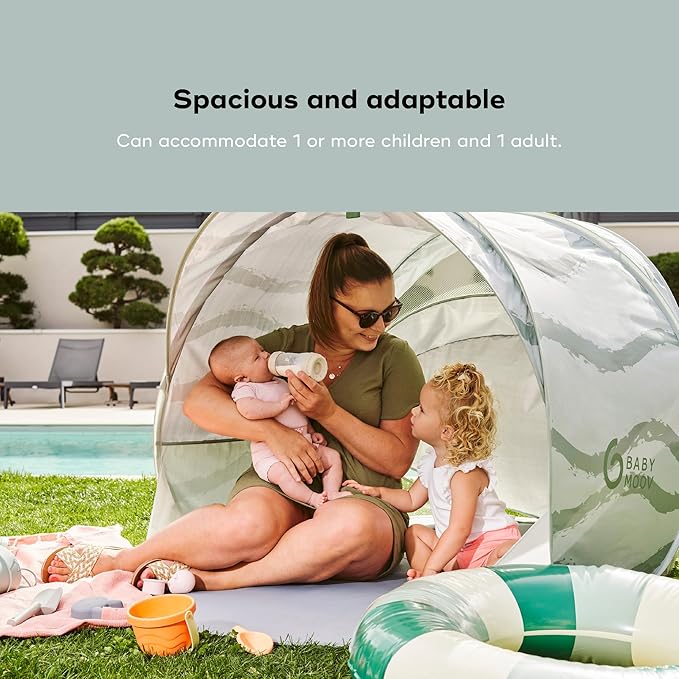 Babymoov Moov &amp Protect Anti-UV Cooling Beach Tent for Babies with Integrated Mosquito Net Portable Green Lagoon (Summer 2025 Edition)