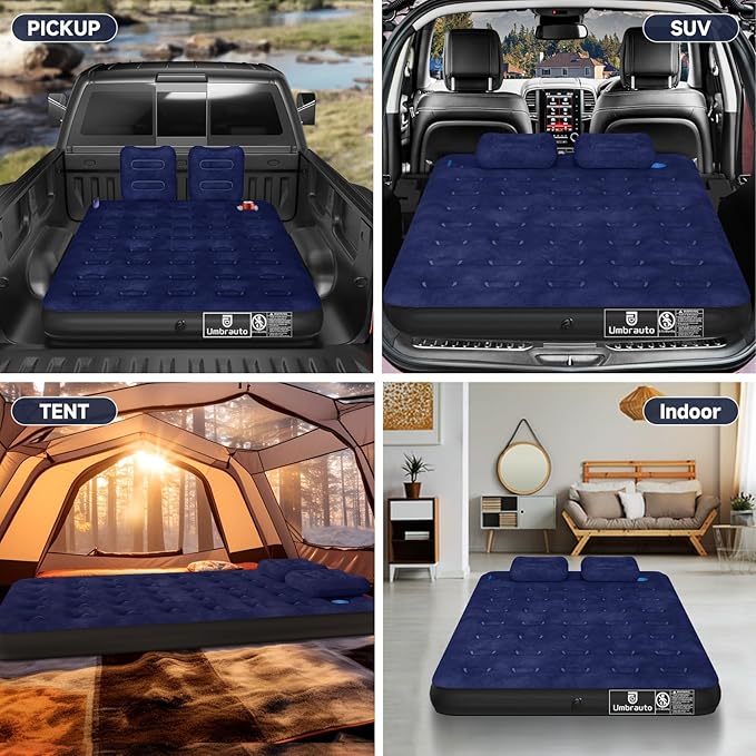Truck Bed Air Mattress for Ford F150/Chevy Silverado/Dogde Ram/GMC Sierra/Toyota Tundra/Nissan Titan Outdoor Travel Camping Universal Flocked Airbed Fits 5.5-6.8ft Full Size Pickup w/ Pump&ampCarry