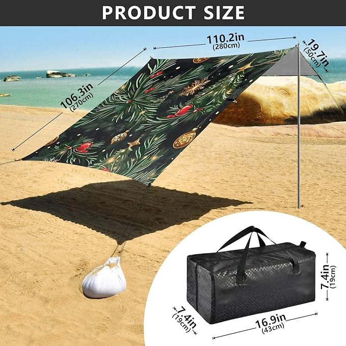 Beach Tent Sun Shelter Christmas Colored Balls Tree Lightweight &amp Easy Setup Beach Shade Canopy for Camping Fishing