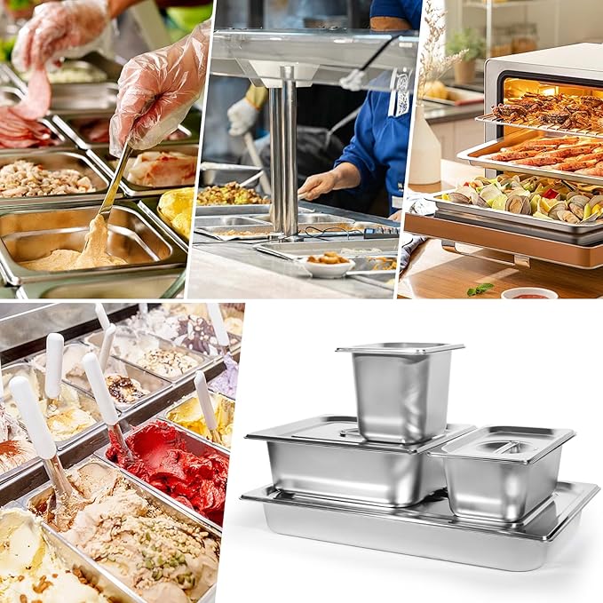 Hotel Pan 1/2 Size - Stainless Steel Steam Pan With Lid 4 Deep Food Pan Anti Jam Stainless Steel Buffet Commercial