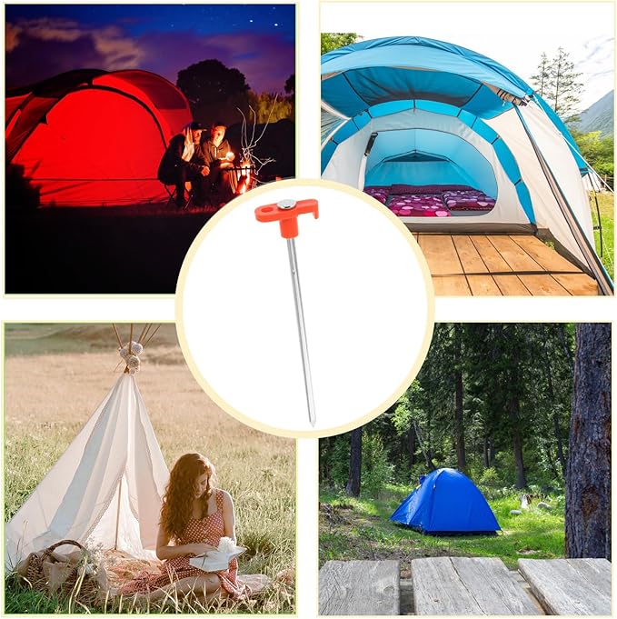 Angoily 20pcs Glow-in-The-Dark Camping Tent Stakes 6 * 180mm Metal Ground Pegs Outdoor Hiking Windproof Tent Anchors Tarps and Shelters