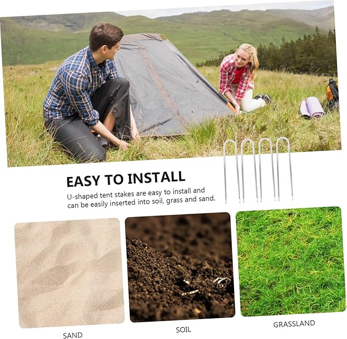 4Pcs Heavy Duty U Shaped Landscape Stakes for Ground Fixing Weather Resistant Anchoring Tools for Camping Gardening and Turf Protection Durable Lawn Stakes for Outdoor