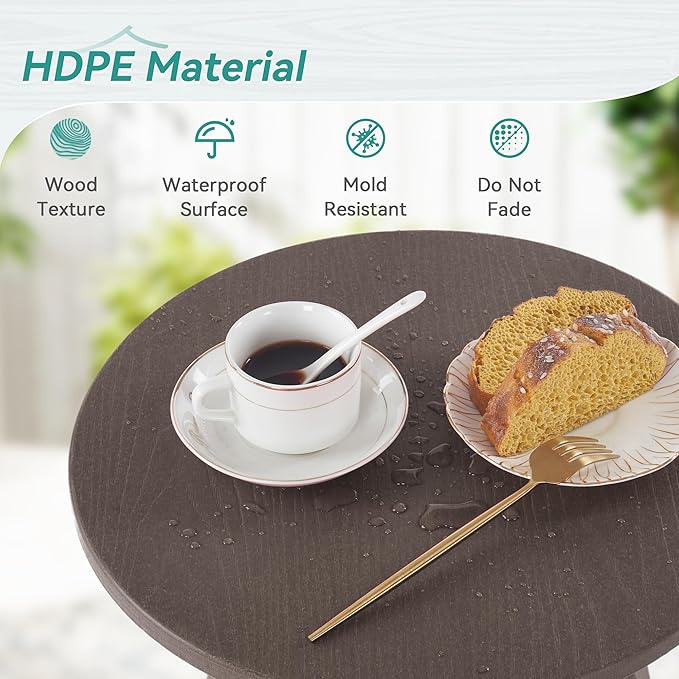 Outdoor Side Table HDPS Outdoor Table Small Round Side Table Weather-Resistant Outdoor Side Tables for Patio PorchDeckEnd Table for Plant Stand Dark Brown