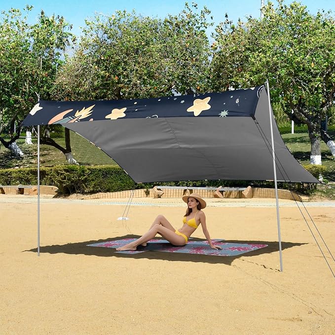 Space Rabbit Camping Sun Shelter Beach Tent Portable Beach Sun Shade Outdoor Canopy for Camping Trips Fishing Picnic