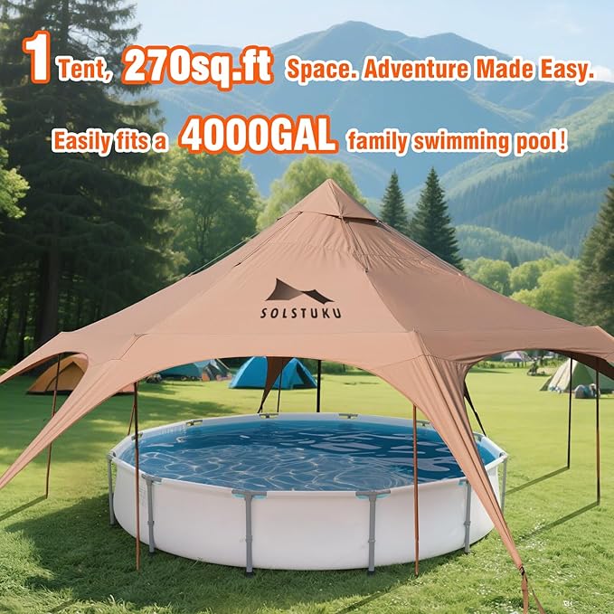 SOLSTUKU 4 Season Canvas Bell Tent 270 sq ft 9.8 ft Peak Height 10 Person Free Standing Zipper Closure Compact Style Camping &amp Hiking Family Camping Cold-Weather Outdoor Activities