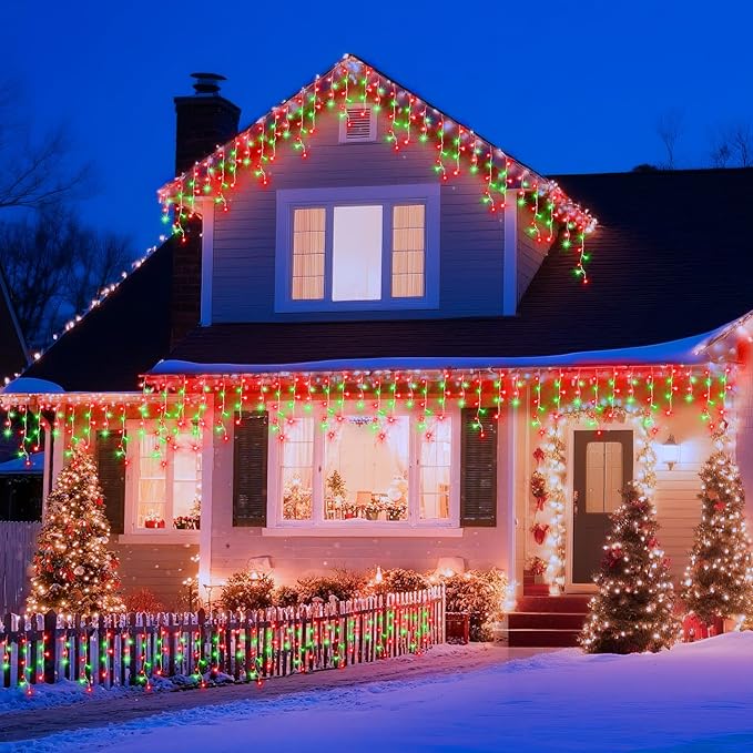 XURISEN 132ft Christmas Lights Decorations Outdoor 1280 LED 8 Modes Fairy Lights with 240 DropsPlug in Waterproof Timer Memory Function for Christmas Holiday Wedding Party Decorations(Red+Green)