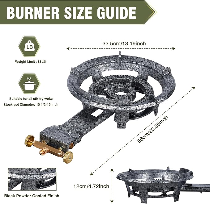 Bestfire 13 Single Propane Burner Stove 90000 BTU Cast Iron Portable Outdoor Burner with 0-20 PSI Adjustable Regulator and 4ft Hose Perfect for Outdoor Wok Cooking