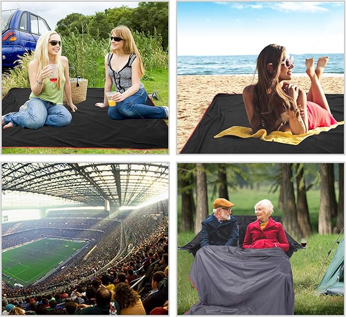 REDCAMP Large Waterproof Stadium Blanket for Cold Weather Soft Warm Fleece Camping Blanket Windproof for Outdoor Sports Blue/Red (Outer Grey/Inner Black)