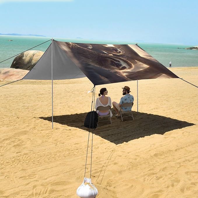 ALAZA Sloths Driving Funny Animals Beach Tent Sun Shelter UPF50+ Protection Beach Shade Canopy w/ 4 Sandbags for Outdoor Camping Fishing Backyard Fun Picnic 10x9 ft