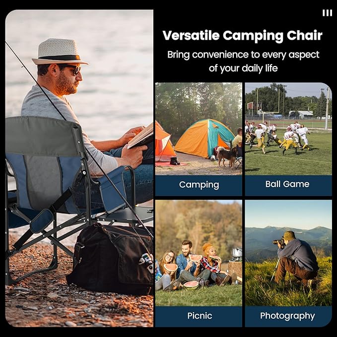 Tangkula Camping Chairs Folding Camp Chair with Side Table Cooler Bag Portable Outside Padded Lawn Chair for Travel Picnic Fishing Heavy Duty Oversized Director Chair for Adults Supports 400lbs