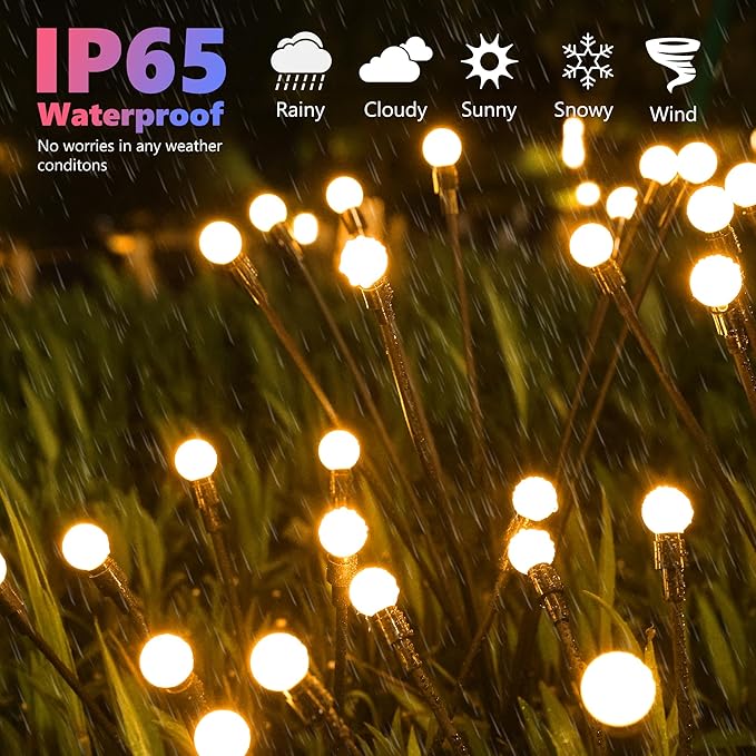 BrizLabs Solar Garden Lights 4 Pack 32 LED Solar Powered Firefly Lights 2 Modes Swaying Light Waterproof Globe Pathway Outdoor Lighting for Yard Pathway Walkway Patio Decor Warm White