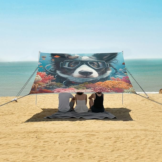 Beach Tent Sun Shelter Corgi Diving Lightweight &amp Easy Setup Beach Shade Canopy for Camping Fishing