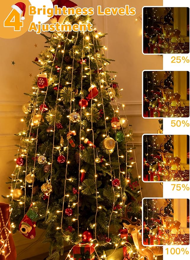 Christmas String Lights 1200LED 196FT 8 Modes Dimmable Fairy Lights with Remote and Timer Waterproof Christmas Lights for Festive Decoration Indoor Wedding Party Holiday (Warm White)