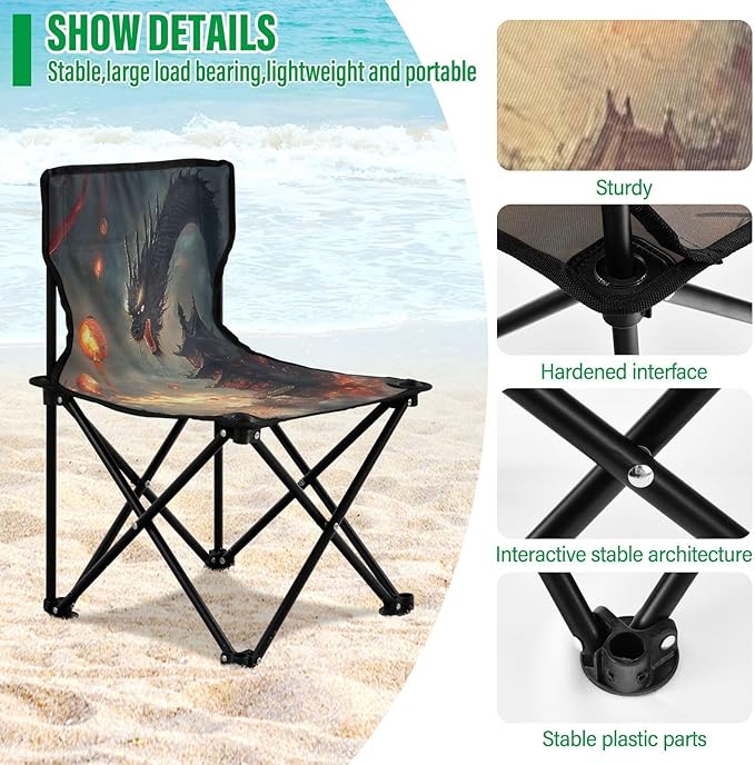 Dragon Dark Clouds Folding Camping Chairs Lightweight Portable Beach Chair Lawn Mini Chair for Leisure