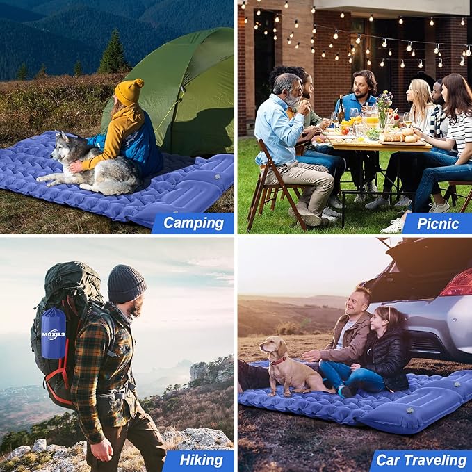 Sleeping Pad Ultralight Inflatable Sleeping Pad for Camping Built-in Pump Ultimate for Camping Hiking Airpad Carry Bag Repair Kit Compact &amp Lightweight Air Mattress(Blue)