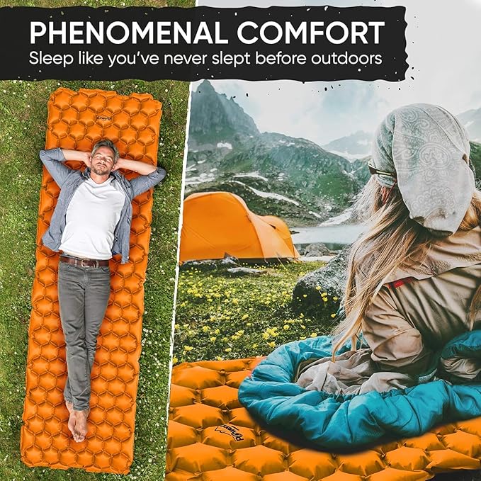 POWERLIX 2 Pack Sleeping Pad for Camping Ultralight Inflatable Sleeping Mat Compact Lightweight Self Inflating Camping Air Mattress for Backpacking Hiking Traveling Tent Pump Bag Included