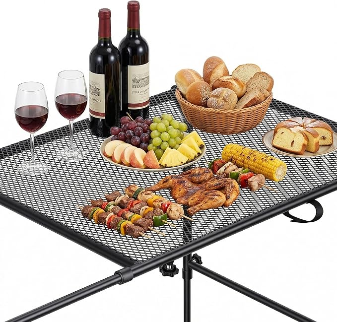 Camping Table for Tire Mount 66Lbs Capacity Heavy Duty Carbon Steel Foldable Table Portable Side Stand for Car Tailgate and RV Travel Black