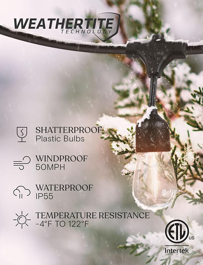 Brightech Solar String Lights with 48 Hanging Edison Bulbs and Brightness Controls with Remote 7W-104 3000K