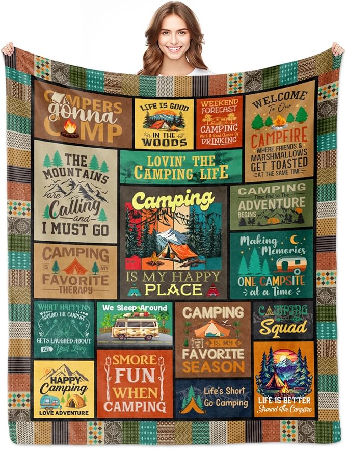 Camping Gifts for Women Camping Blanket 60x50 Camping Gifts for Men Camper Gift for Couples Woman Lovers Girls Boys Camper Gift Ideas for Birthday Christmas