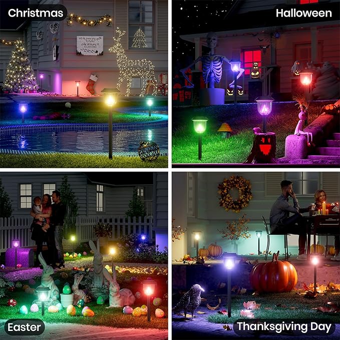 AOSEA Christmas Solar Pathway Lights Outdoor Waterproof Solar Powered Garden Lights Christmas Decor Garden Lighting for Yard Patio Landscape Pathway (RGB Flash Mode Only 10 Pack)