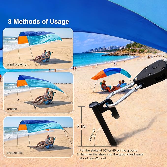 Wind Portable Beach Shade Canopy | Quick 3-Minute Setup | 150 Sq. Ft. Sun Shelter for Up to 8 People | Lightweight with UPF 50+ Protection | Ideal Sun Shelter &amp Beach Tent for Family Outings
