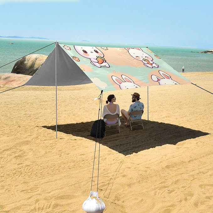 Rabbit Hold Carrot Camping Sun Shelter Beach Tent Portable Beach Sun Shade Outdoor Canopy for Camping Trips Fishing Picnic
