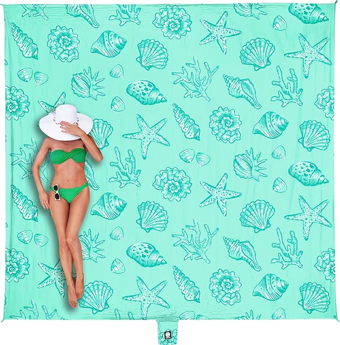 WEKAPO Beach Blanket Waterproof Sandproof Oversized Extra Large Beach Mat Sand Free Lightweight &amp Compact Sand Free Mat with 6 Stakes &amp 4 Corner Pockets