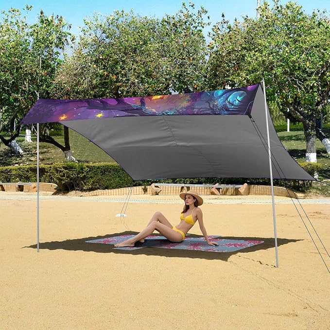 ALAZA Hallowenn Witch Cat Beach Tent Sun Shelter UPF50+ Protection Beach Shade Canopy w/ 4 Sandbags for Outdoor Camping Fishing Backyard Fun Picnic 10x9 ft