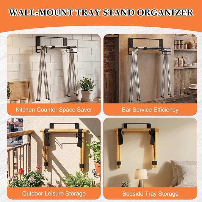 LEIFIDE Tray Stand Holder Wall Mount Heavy Duty Black Steel Plate Rack Shelf Large for Restaurant Kitchen Bar Service Areas Space Saving Storage Display Rack Pillow Organizer 10.25 x 9.25 Inches