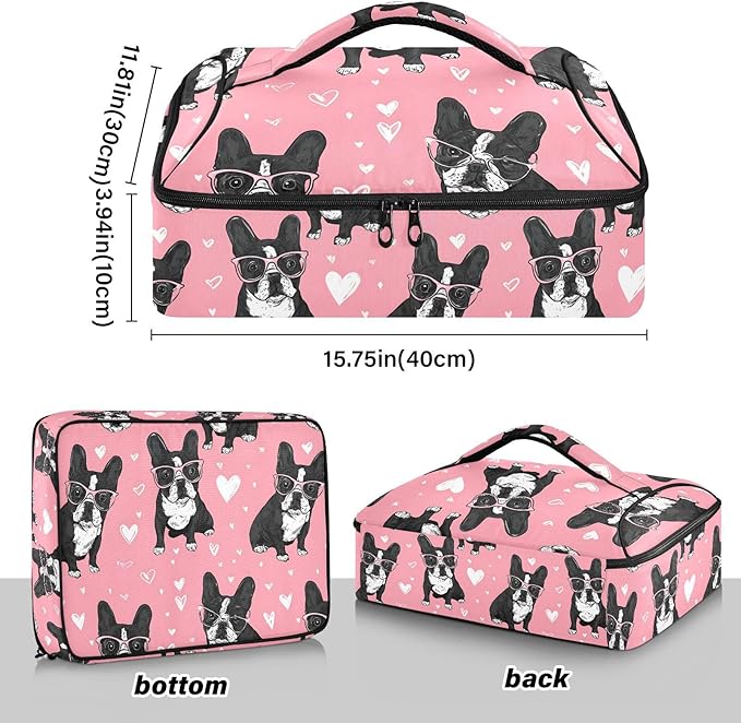 Casserole Carrier Trendy Cool Foundation Heart PatternInsulated Casserole Carrier for Hot or Cold Food Thermal Lunch Tote for Potluck Parties Picnic Beach Fits 9 x 13 Inches Baking Dish