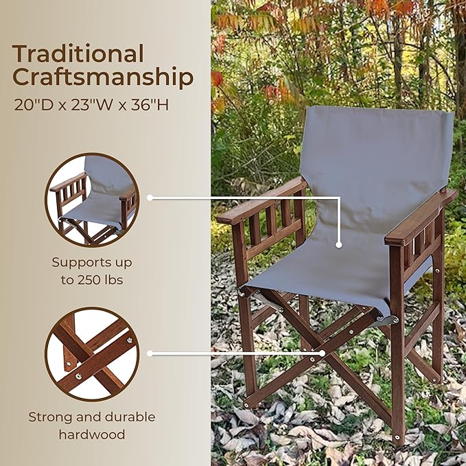BYER OF MAINE Pangean Campaign Chair Portable Hardwood Folding Chair with Heavy-Duty Canvas Seat Material. Ideal Patio Deck &amp Camping Seat 20″d × 23″w × 36″h 250 lbs Capacity Granite