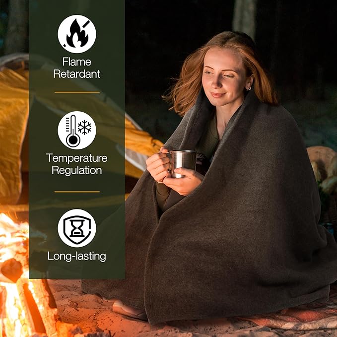 REDCAMP Wool Blanket Warm and Thick Wool Camping Blanket- Great for Outdoors Stadium Blanket Picnics Travel and Car Machine Washable 86x 63 Grey